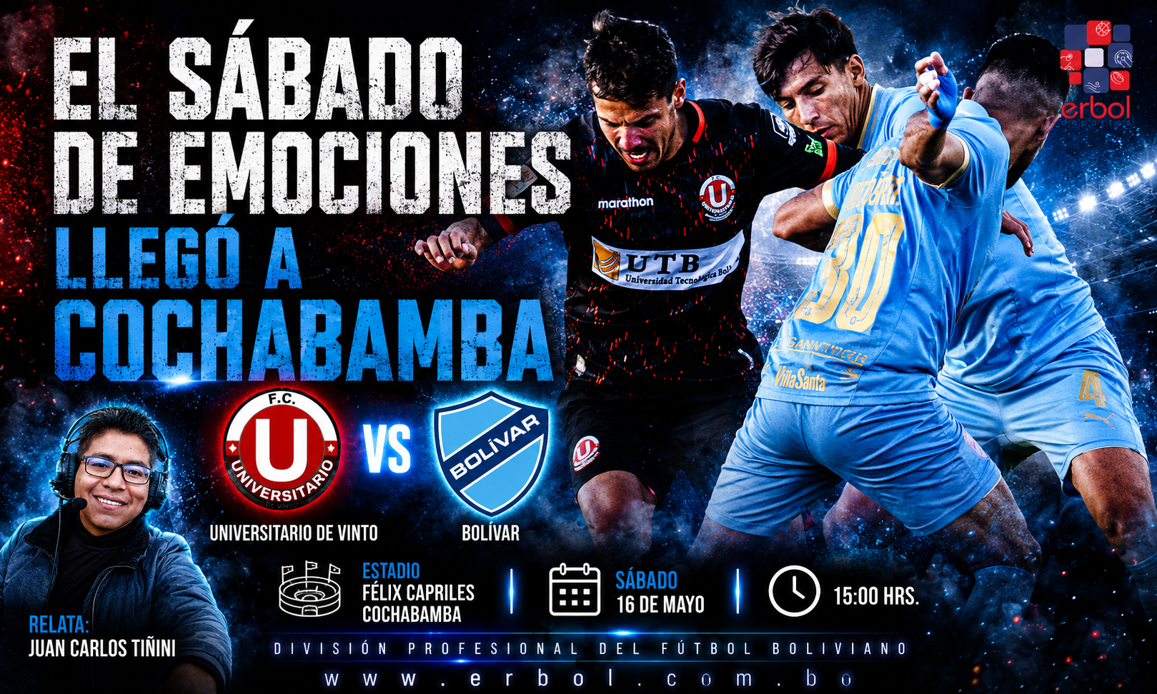Universitario de Vinto vs Bolívar en la Radio